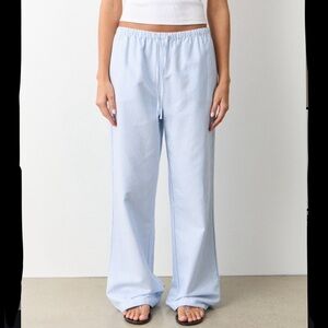 Glassons Light Blue Striped Cotton Tie Waist Relaxed Pants in Medium